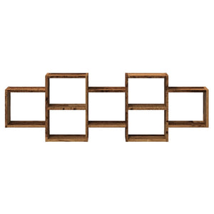 Vägghylla åldrat trä 129x18x42 cm konstruerat trä