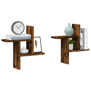 Vägghyllor 2 st rökfärgad ek 38x12x38 cm konstruerat trä