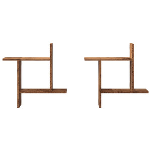 Vägghyllor 2 st åldrat trä 50x12x50 cm konstruerat trä