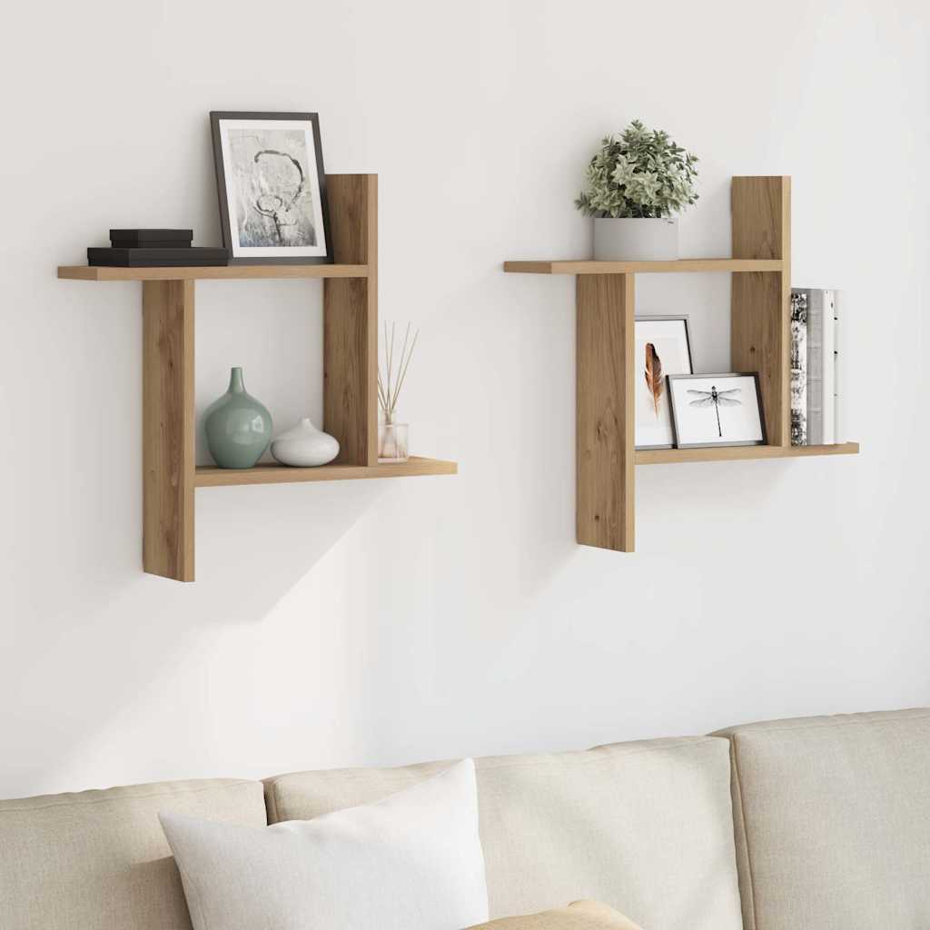 Vägghyllor 2 st ek 50x12x50 cm konstruerat trä