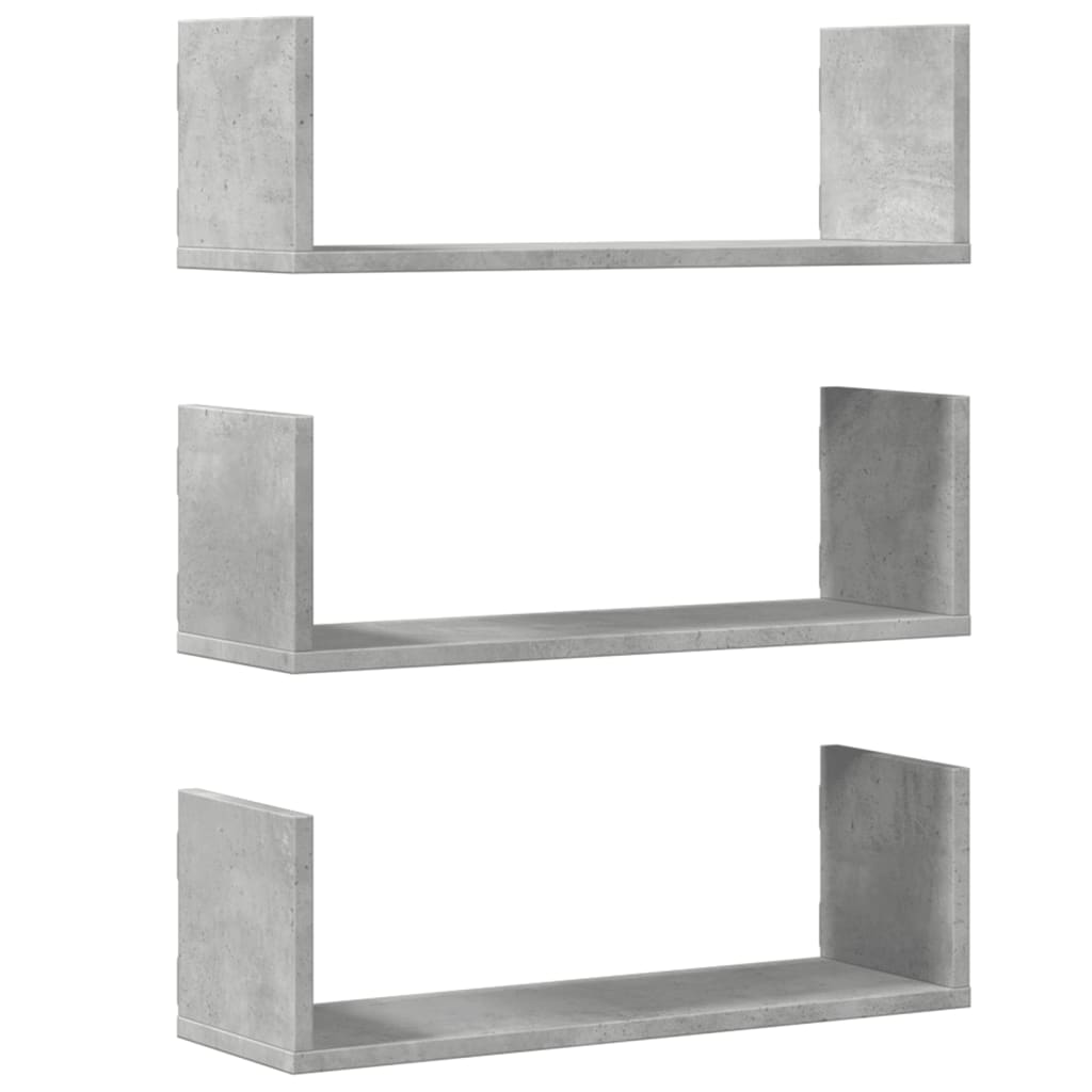 Vägghyllor 3 st betonggrå 58x18x18 cm konstruerat trä