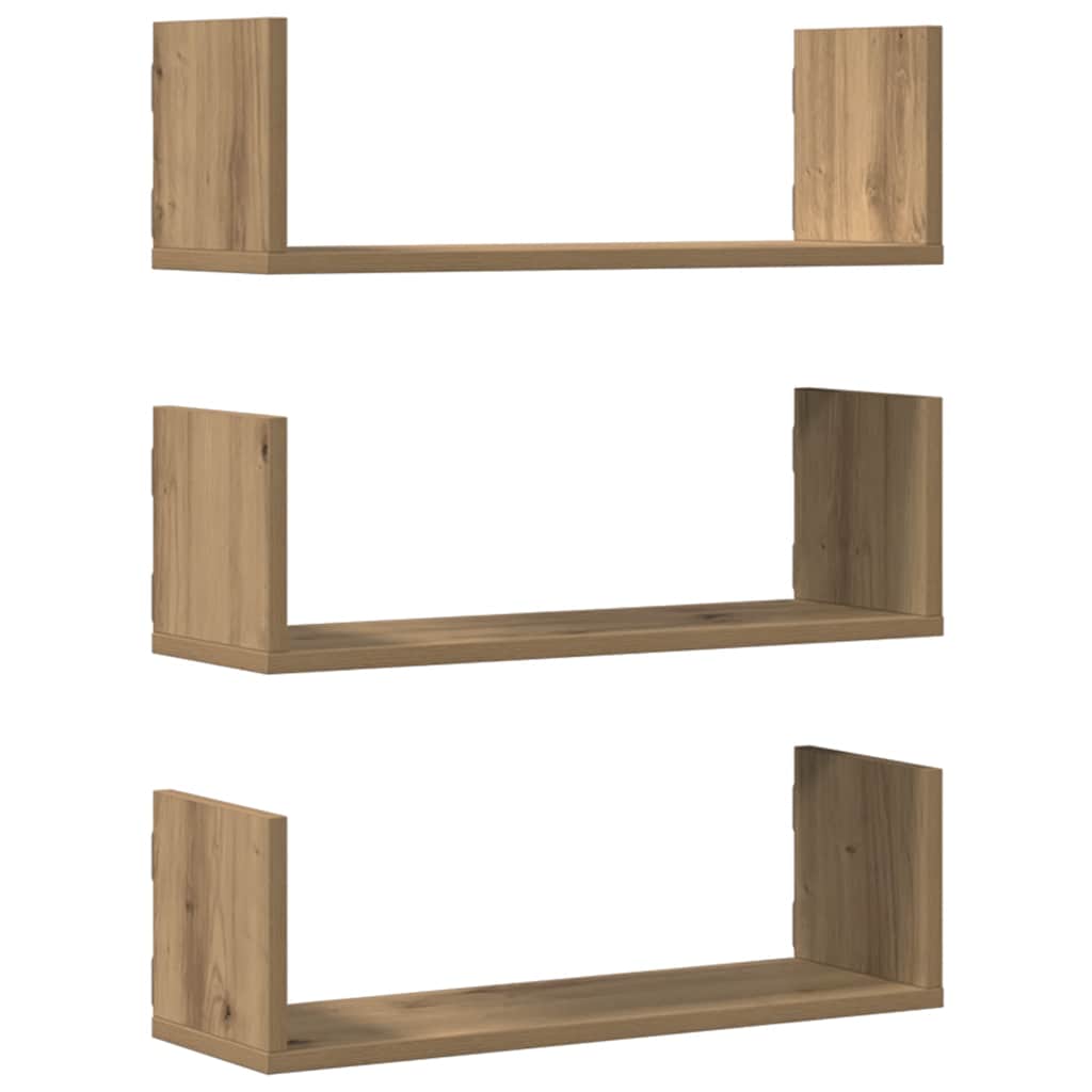 Vägghyllor 3 st ek 58x18x18 cm konstruerat trä