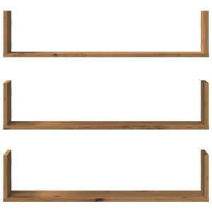 Vägghyllor 3 st ek 80x18x18 cm konstruerat trä
