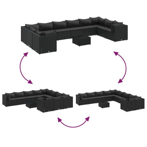 Loungegrupp för trädgården m. dynor 11 delar konstrotting svart