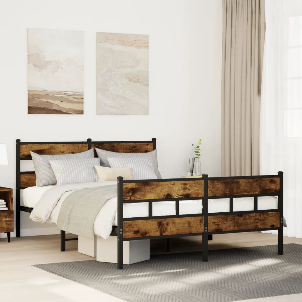 Sängram utan madrass metall rökfärgad ek 160x200 cm
