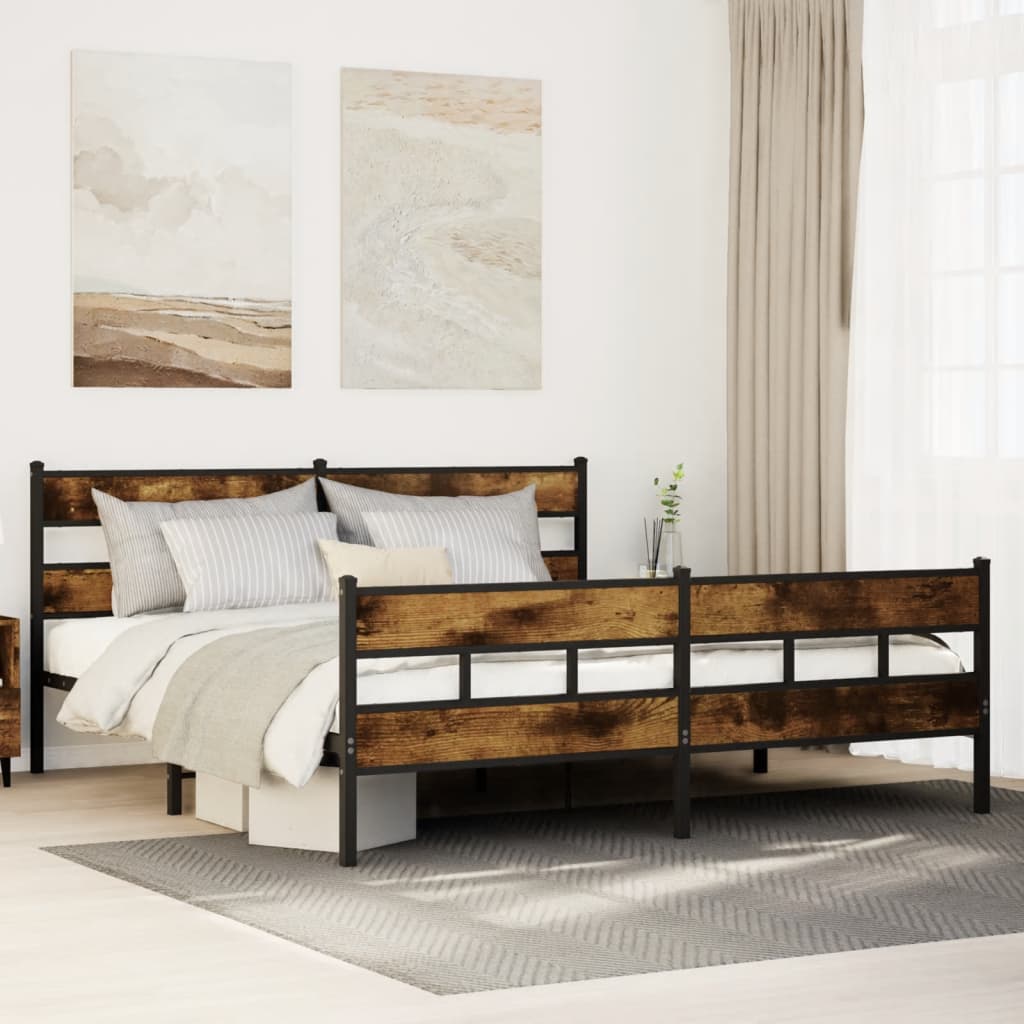 Sängram utan madrass metall rökfärgad ek 200x200 cm