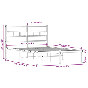 Sängram utan madrass metall rökfärgad ek 120x190 cm