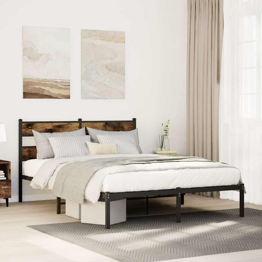 Sängram utan madrass metall rökfärgad ek 135x190 cm