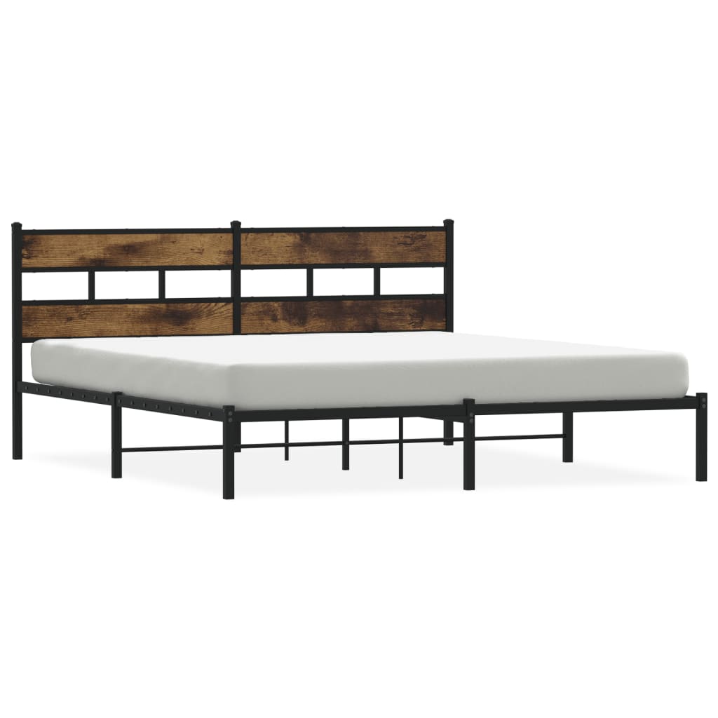 Sängram utan madrass metall rökfärgad ek 183x213 cm
