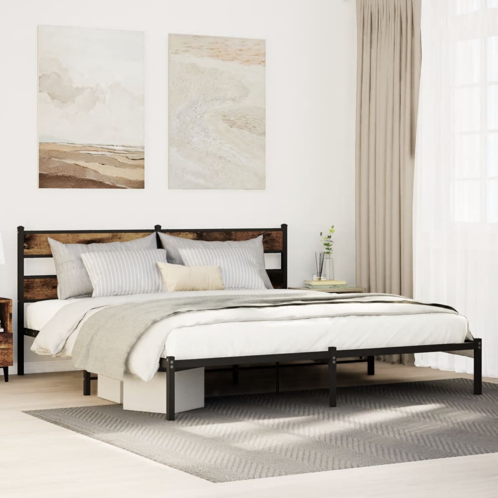 Sängram utan madrass metall rökfärgad ek 193x203 cm