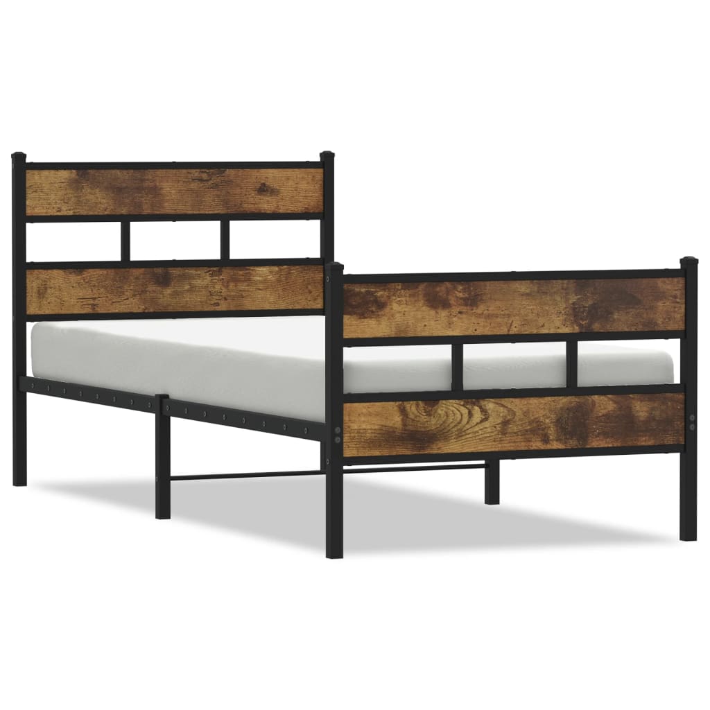 Sängram utan madrass metall rökfärgad ek 107x203 cm