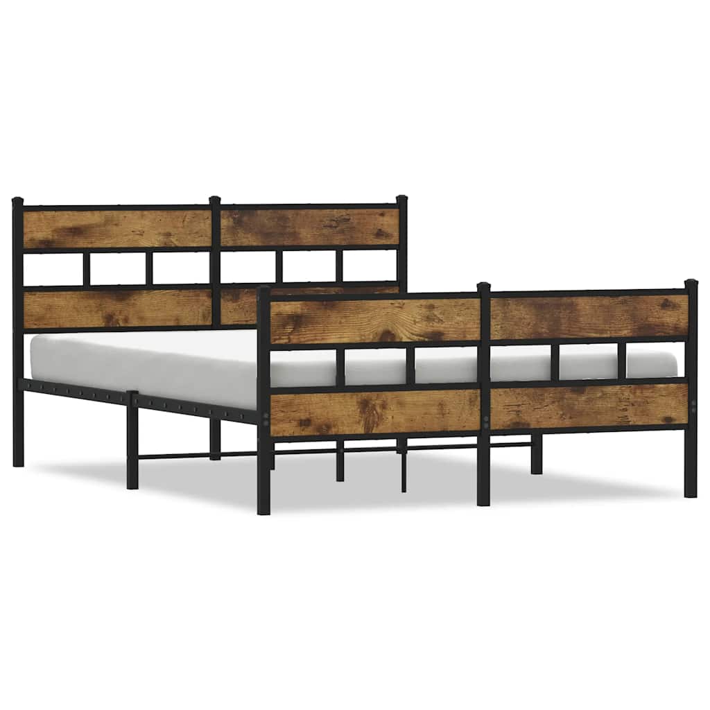 Sängram utan madrass metall rökfärgad ek 135x190 cm