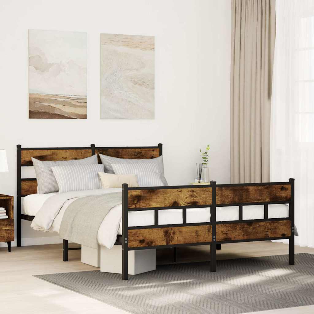 Sängram utan madrass metall rökfärgad ek 135x190 cm