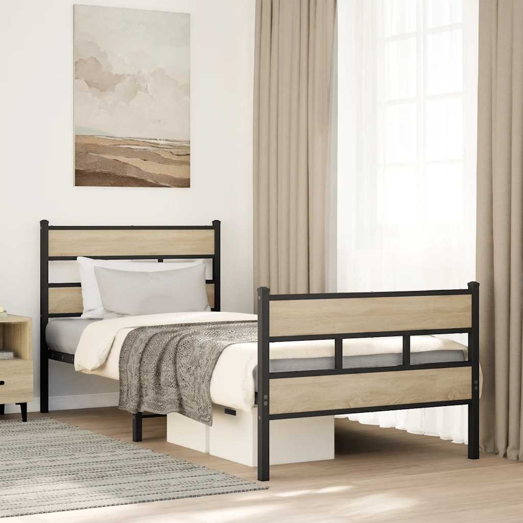 Sängram utan madrass metall sonoma-ek 100x190 cm