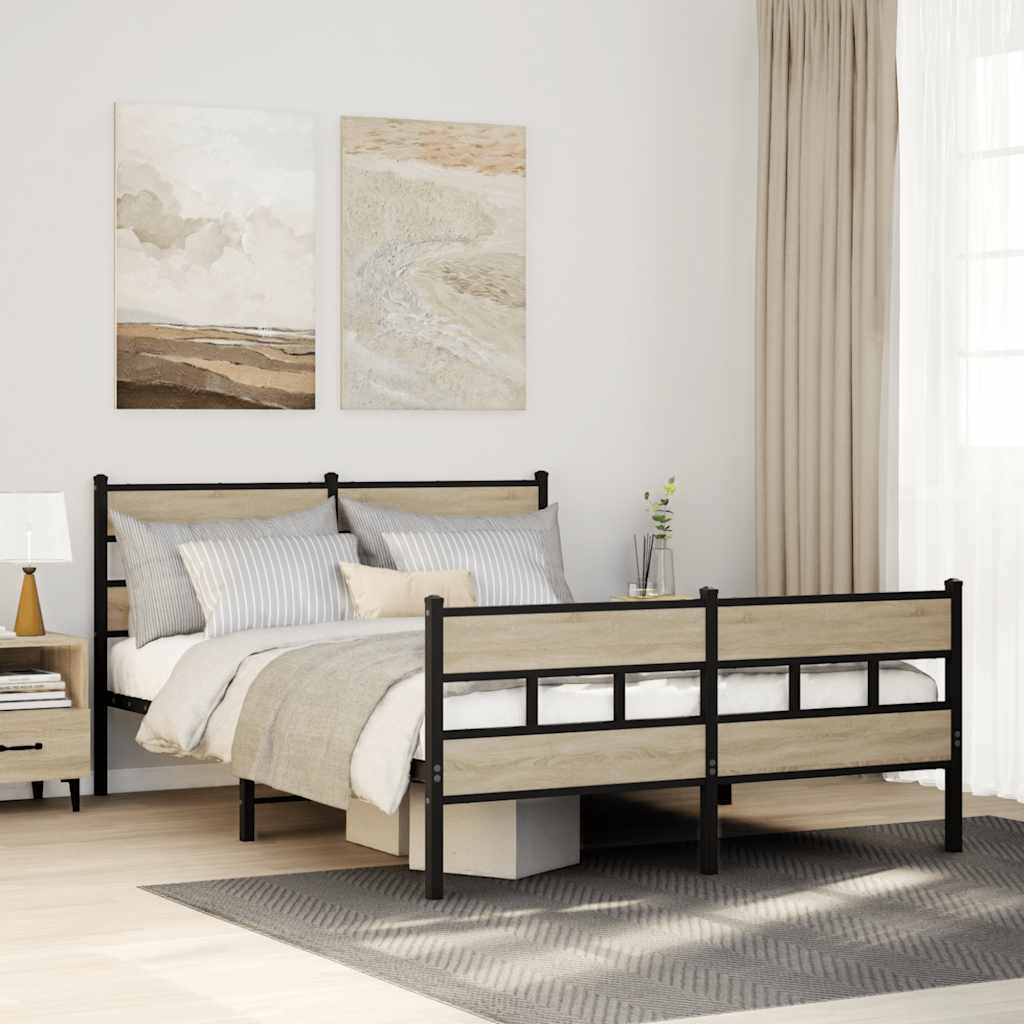 Sängram utan madrass metall sonoma-ek 135x190 cm