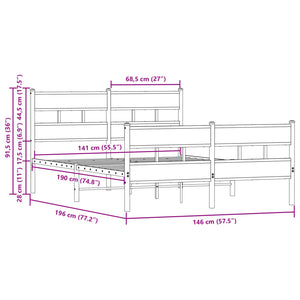 Sängram utan madrass med huvudgavel och fotgavel 140x190 cm
