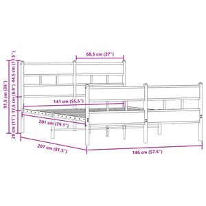 Sängram utan madrass med huvudgavel och fotgavel 140x200 cm