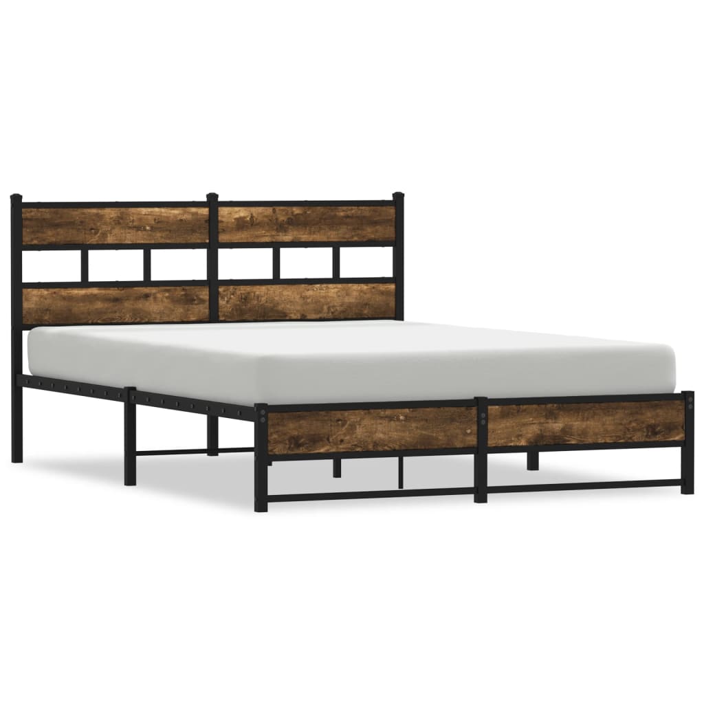 Sängram utan madrass metall rökfärgad ek 140x190 cm