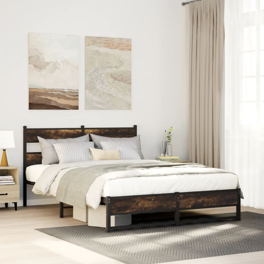 Sängram utan madrass metall rökfärgad ek 140x200 cm
