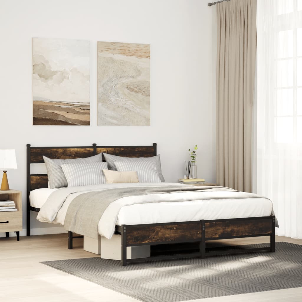 Sängram utan madrass metall rökfärgad ek 160x200 cm