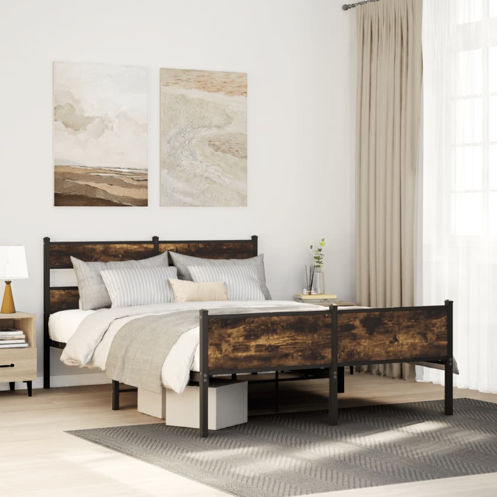 Sängram utan madrass rökfärgad ek 140x190 cm konstruerad trä
