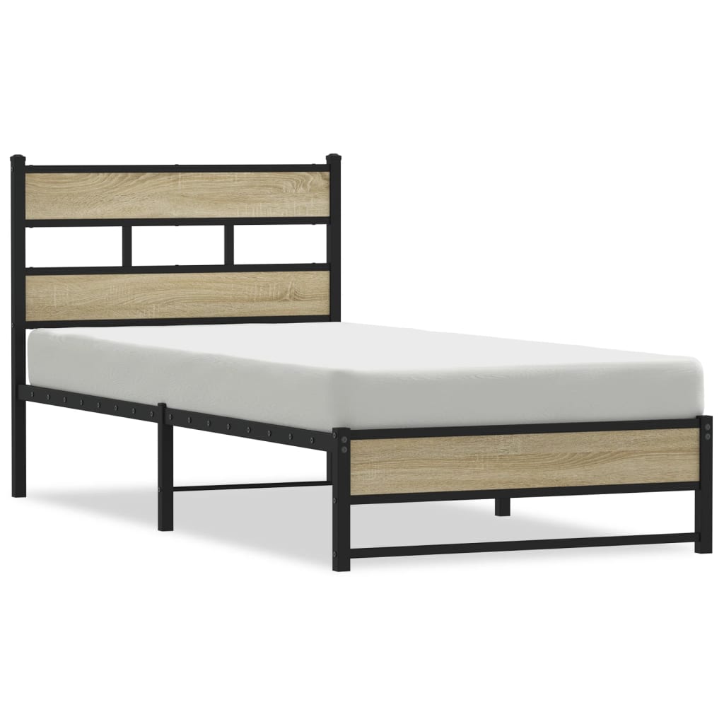 Sängram utan madrass metall sonoma-ek 100x190 cm