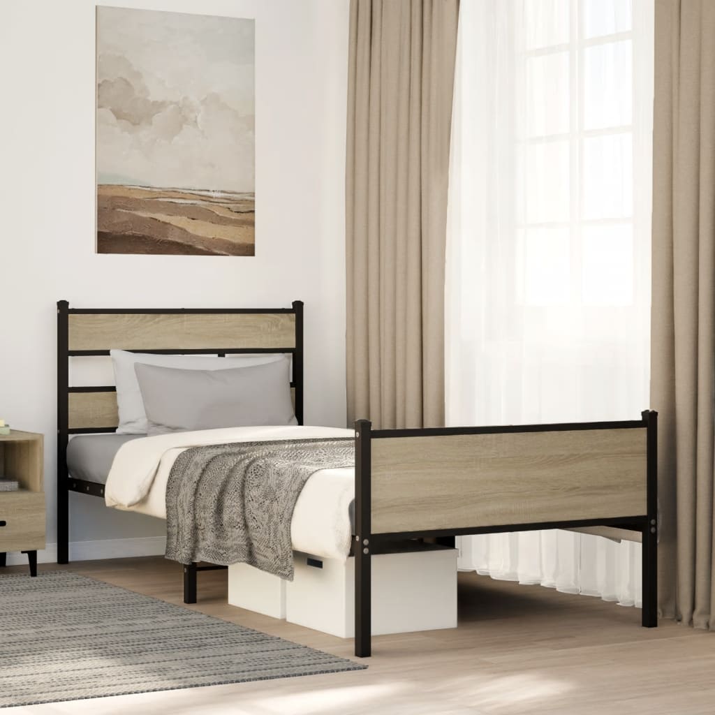 Sängram utan madrass sonoma-ek 100x200 cm konstruerad trä