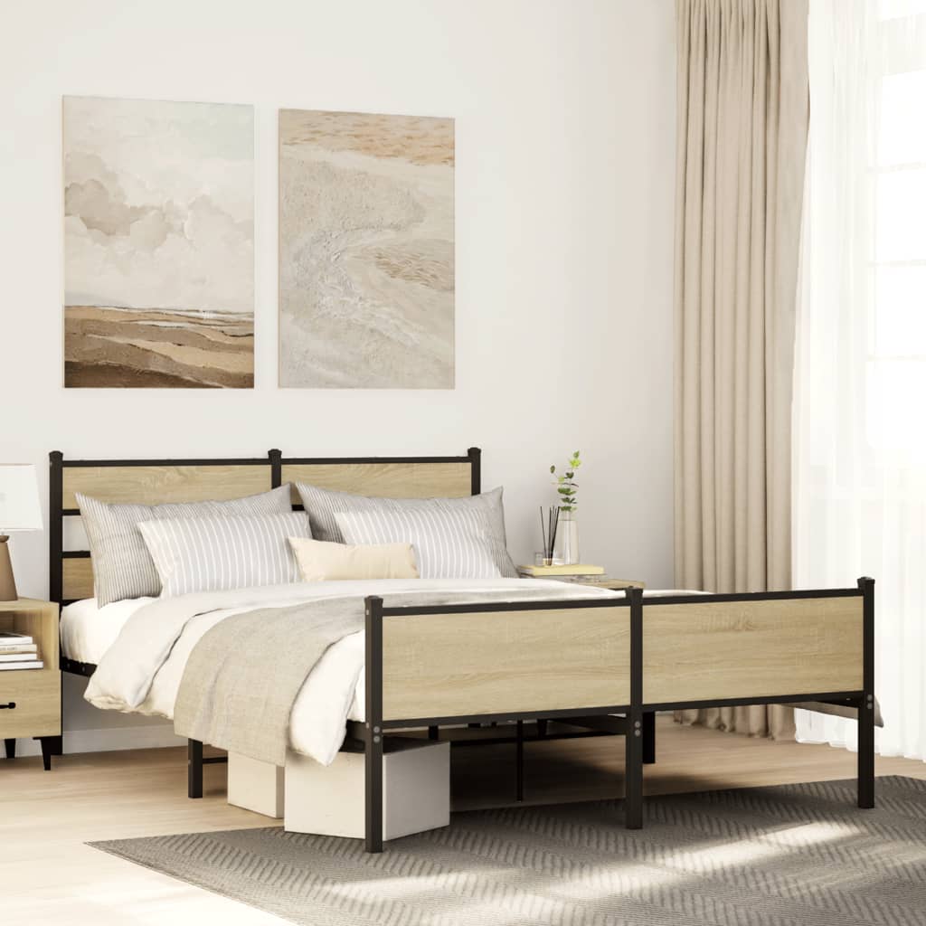 Sängram utan madrass sonoma-ek 140x190 cm konstruerad trä
