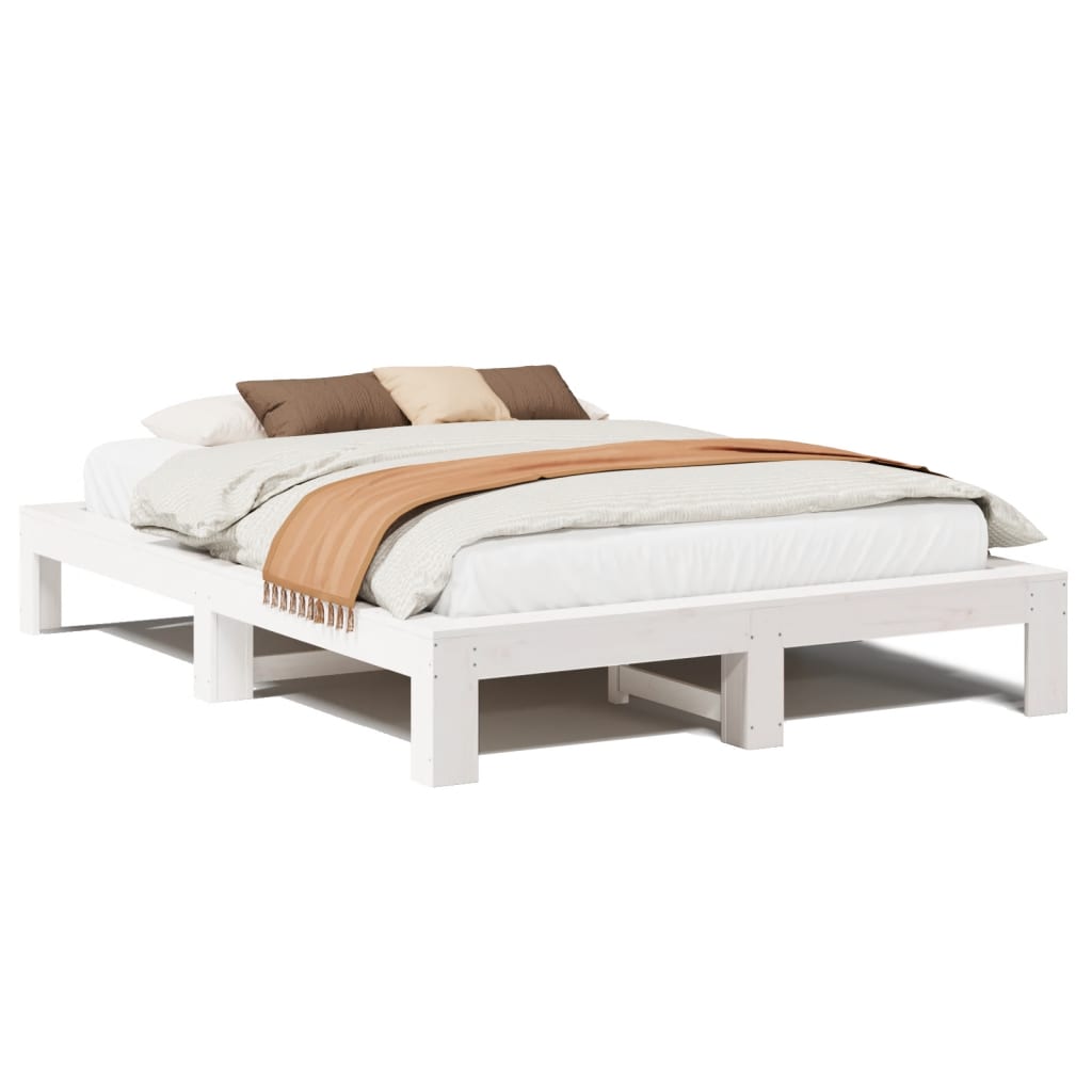 Sängram utan madrass vit 160x200 cm massiv furu