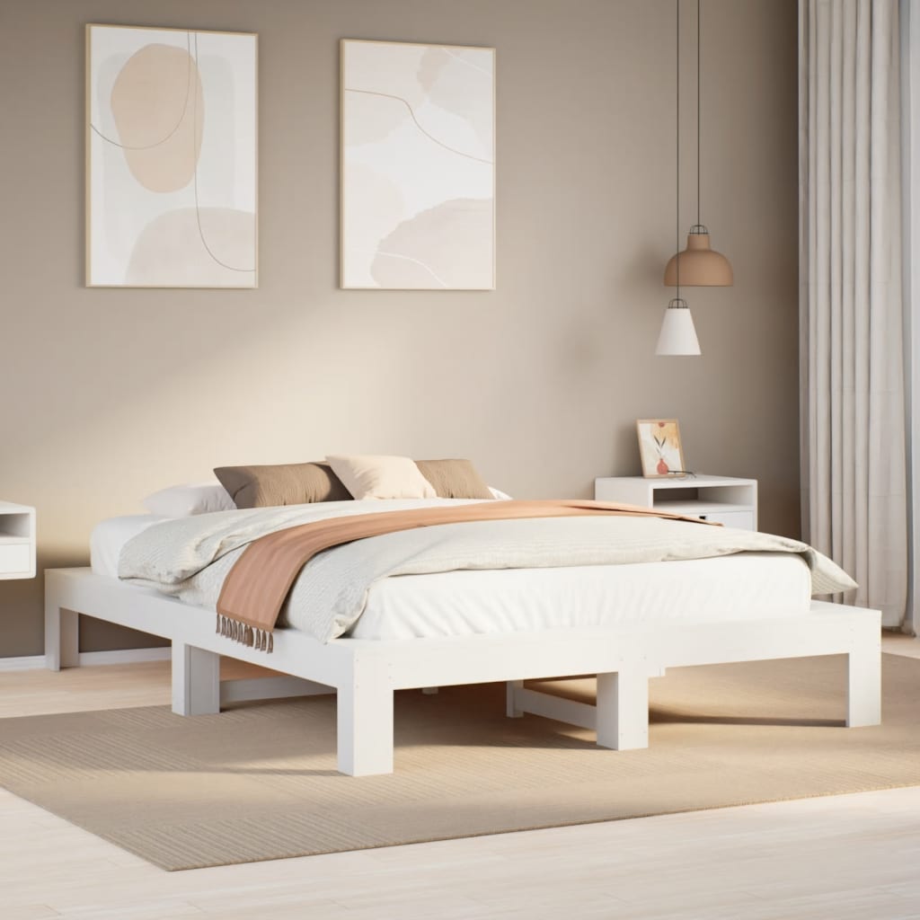 Sängram utan madrass vit 160x200 cm massiv furu