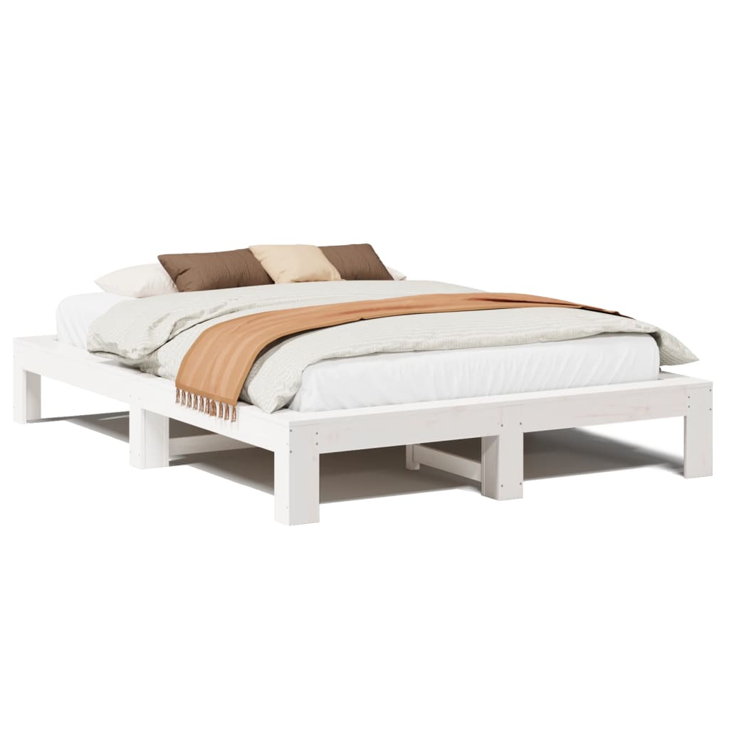Sängram utan madrass vit 150x200 cm massiv furu