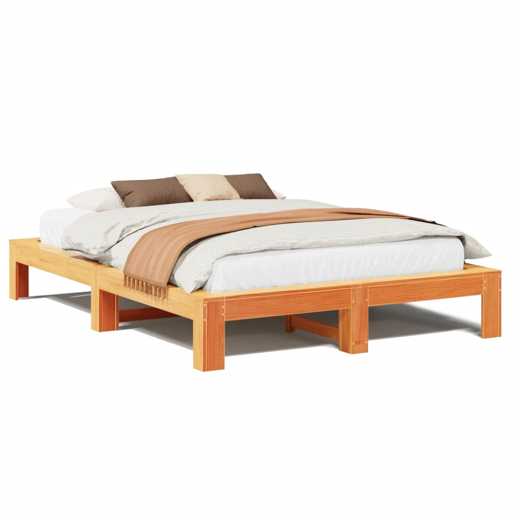 Sängram utan madrass vaxbrun 140x190 cm massiv furu