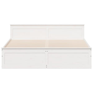 Sängram utan madrass med huvudgavel vit 200x200 cm massiv furu