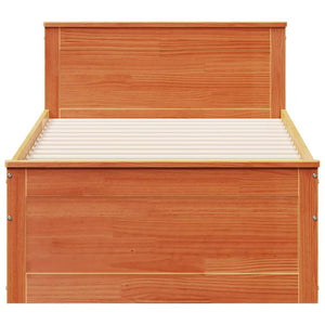 Sängram utan madrass med huvudgavel brun 75x190 cm massiv furu