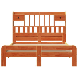 Säng med bokhylla utan madrass vaxbrun 160x200cm massiv furu