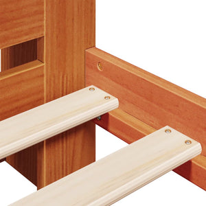 Säng med bokhylla utan madrass vaxbrun 160x200cm massiv furu