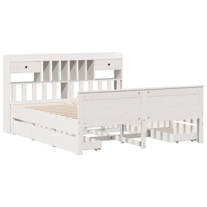 Säng med bokhylla utan madrass vit 180x200cm massiv furu