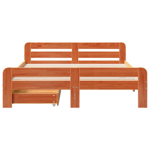 Sängram utan madrass vaxbrun 140x190 cm massiv furu