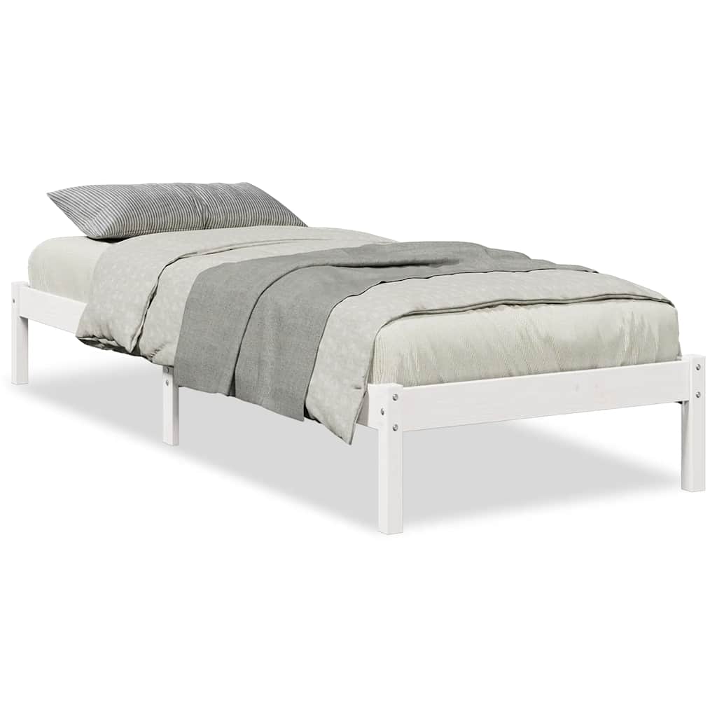 Sängram utan madrass extra lång vit 100x210 cm massiv furu
