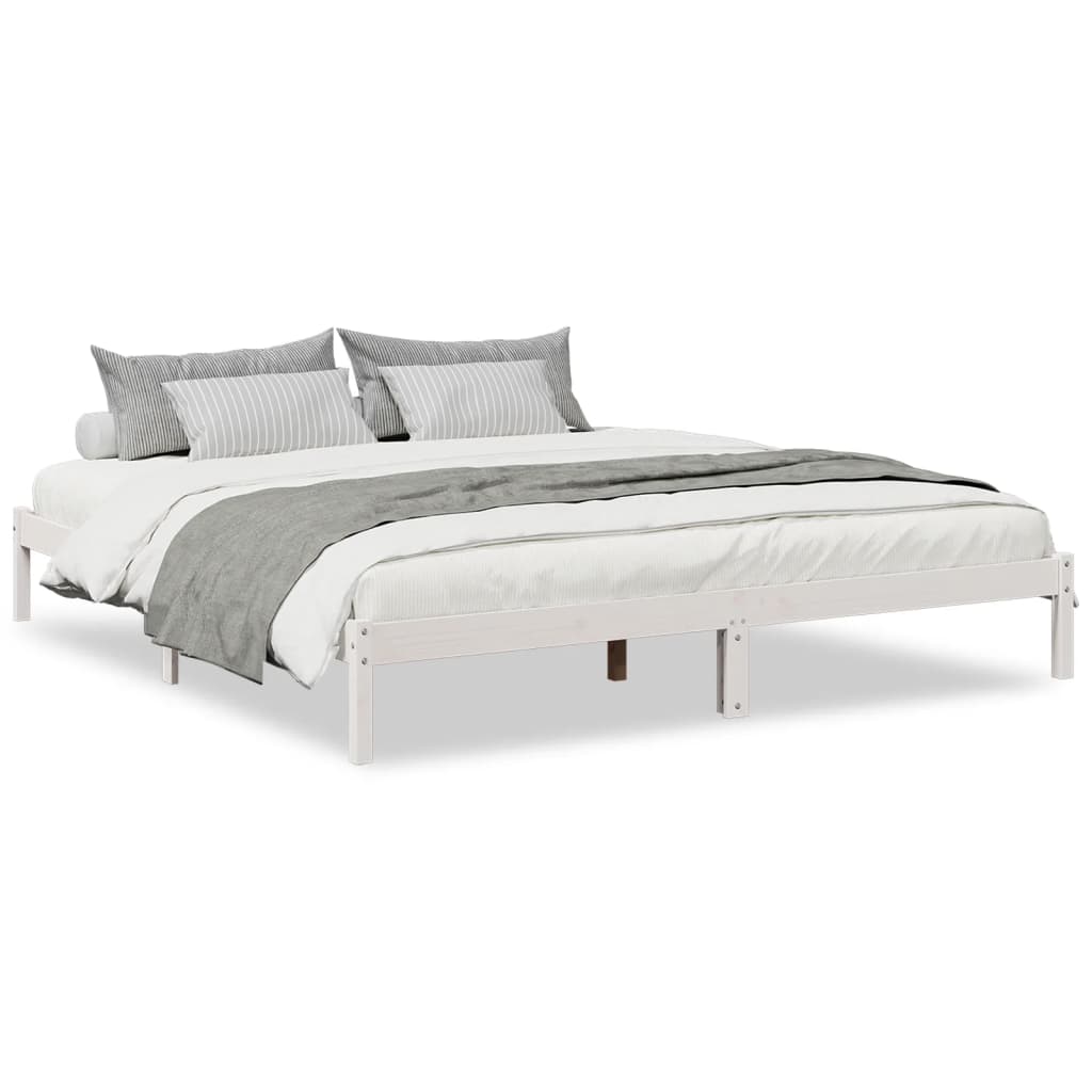 Sängram utan madrass extra lång vit 180x210 cm massiv furu
