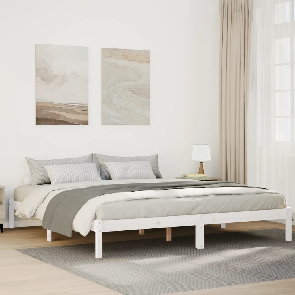 Sängram utan madrass extra lång vit 180x210 cm massiv furu