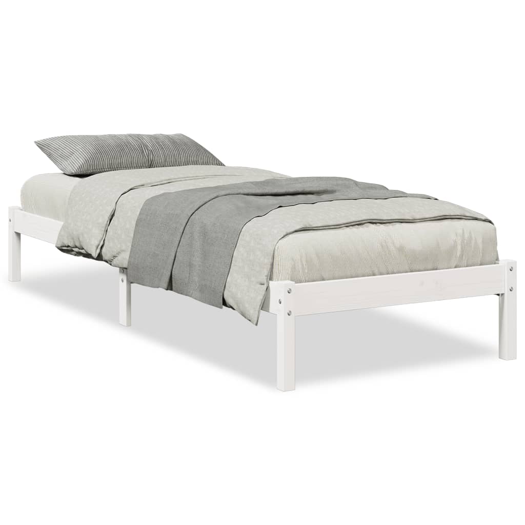 Sängram utan madrass extra lång vit 100x220 cm massiv furu