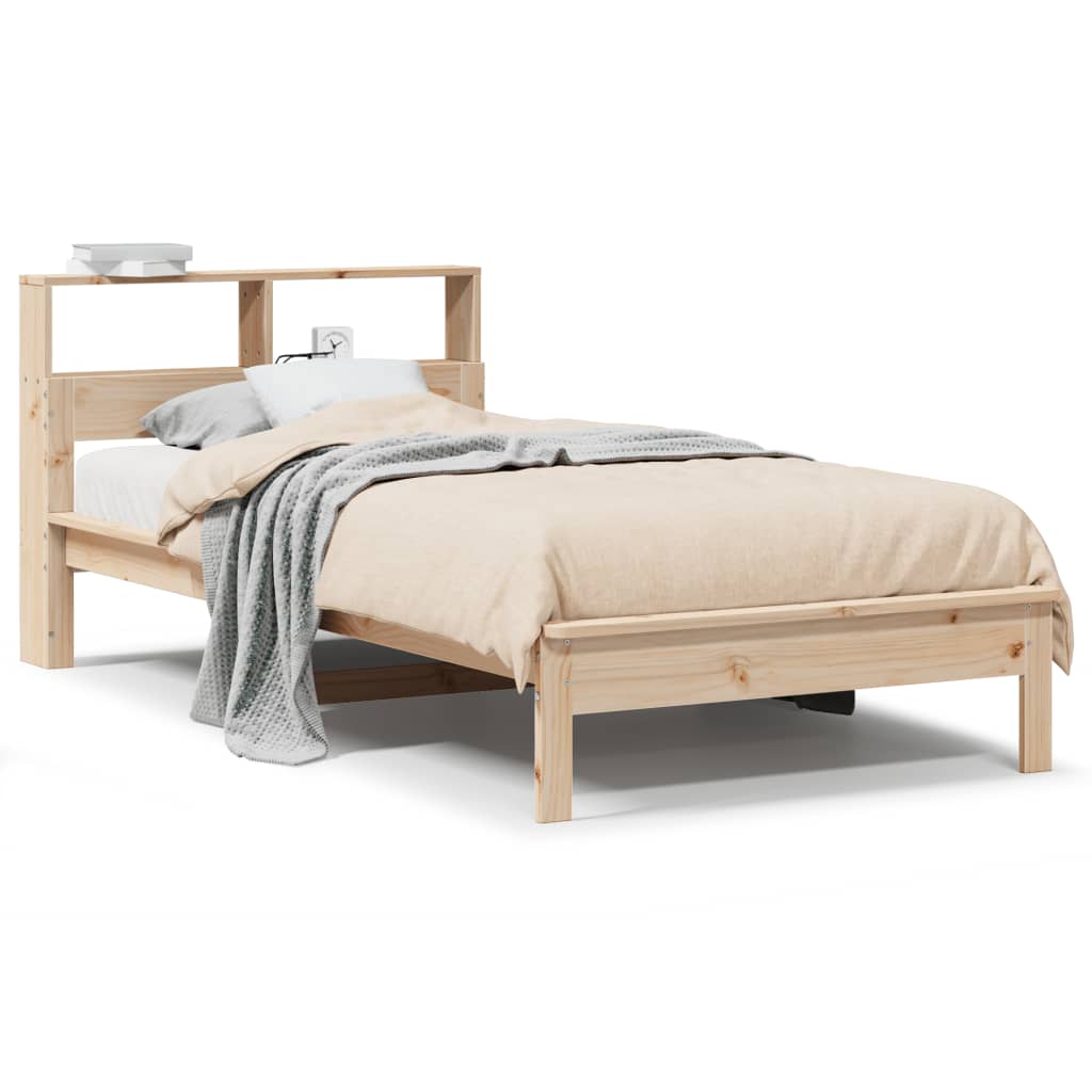 Säng med bokhylla utan madrass 90x190cm massiv furu