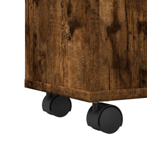 Smalt badrumsskåp med hjul rökfärgad ek konstruerat trä