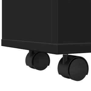 Smalt badrumsskåp med hjul svart konstruerat trä