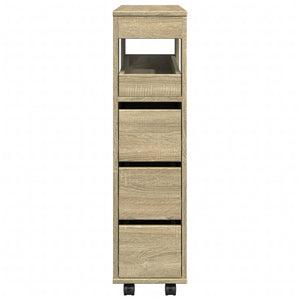 Smalt badrumsskåp med hjul sonoma-ek konstruerat trä