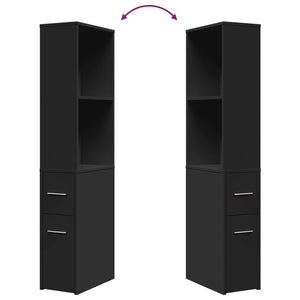 Smalt badrumsskåp med hjul svart konstruerat trä