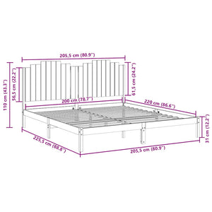 Sängram utan madrass extra lång 200x220 cm massivt trä
