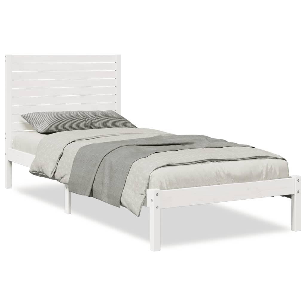Sängram utan madrass extra lång vit 90x210 cm massivt trä