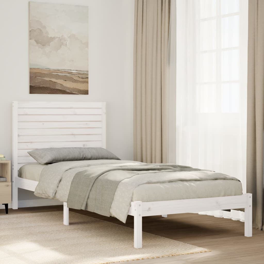 Sängram utan madrass extra lång vit 90x210 cm massivt trä